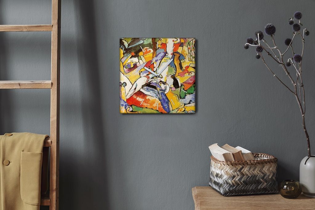 Coloray Hodiny Unikátní 30x30 cm Tiché hodiny Pro obývací pokoj a kuchyň Nástěnné hodiny Plátno Bílé ručičky hodin - složení