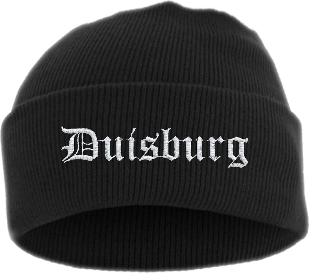 Duisburg Umschlagmütze - Altdeutsch - Bestickt - Mütze mit breitem Umschlag Einheitsgröße Schwarz