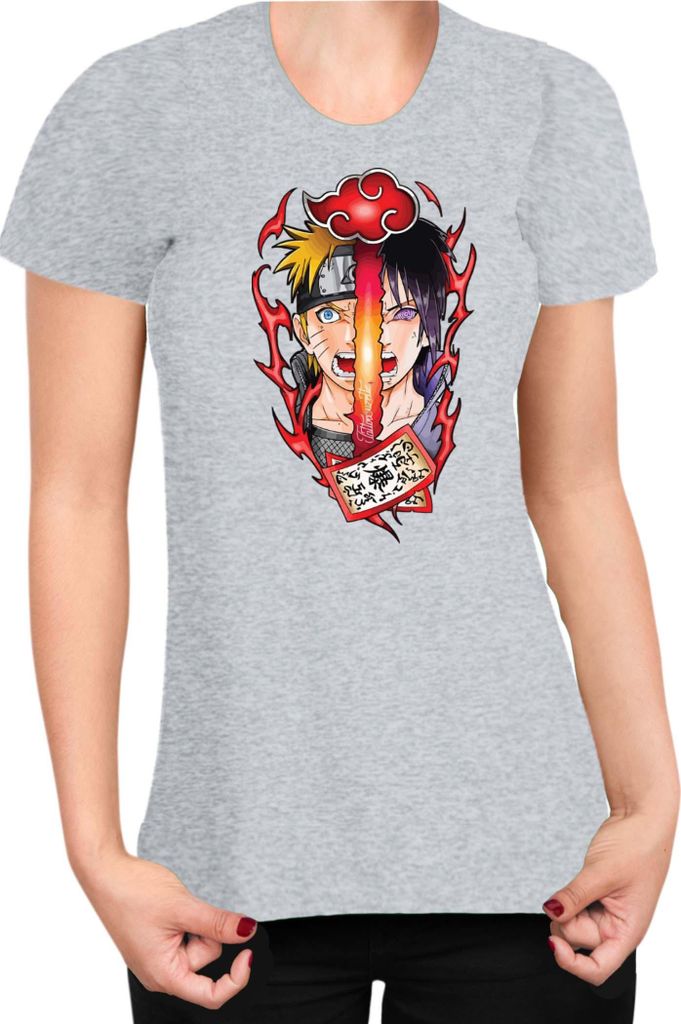 Damen T-Shirt Naruto Naruto V Sasuke 02, Lady 2XL / Grau
