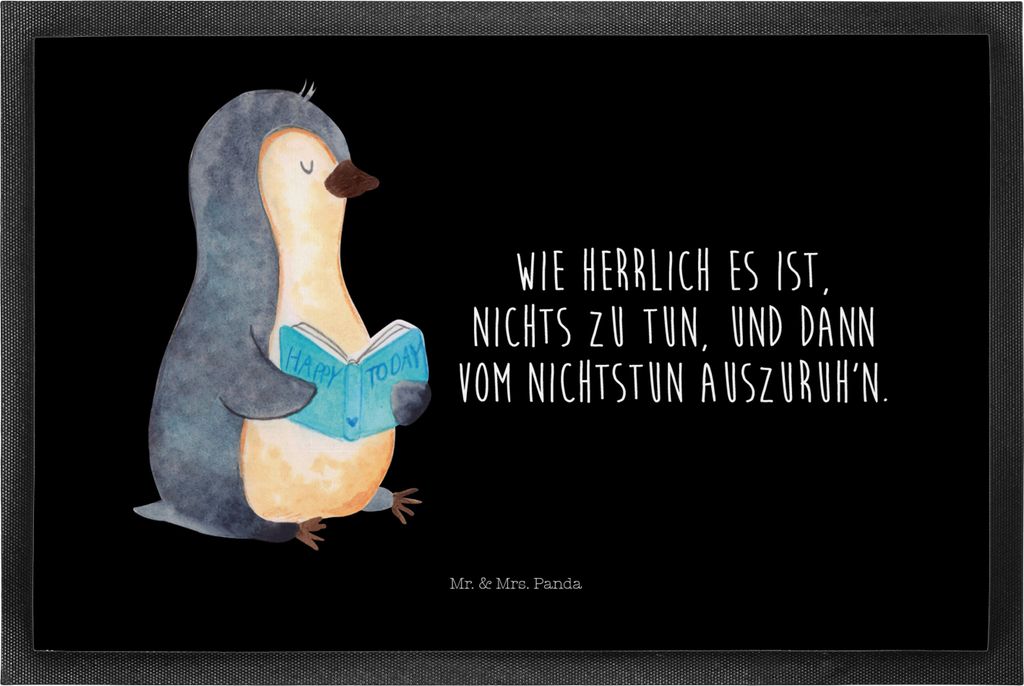 Mr. & Mrs. Panda fußmatte Pinguin Buch 50 x 75 cm - Schwarz - Geschenk, Eingangsmatte, Bodenvorleger, Urlaub, Ferien, Schmutzfangmatte, Schmutzmat...