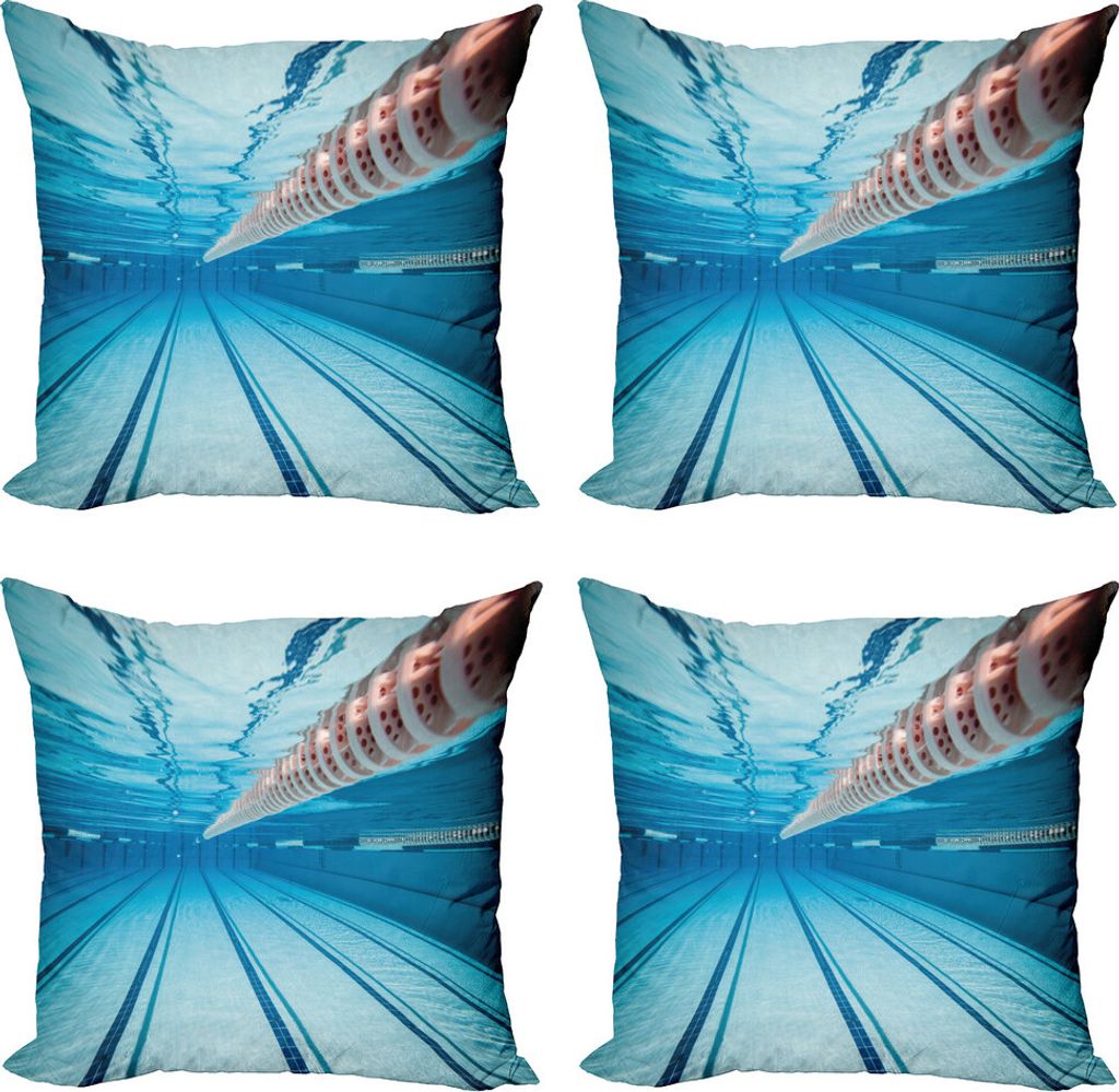ABAKUHAUS Sport Kissenbezug Set (4 Stück), Schwimmbad Sport anzeigen, Moderner Doppelseitiger Digitaldruck, 50 cm x 50 cm, Himmelblau