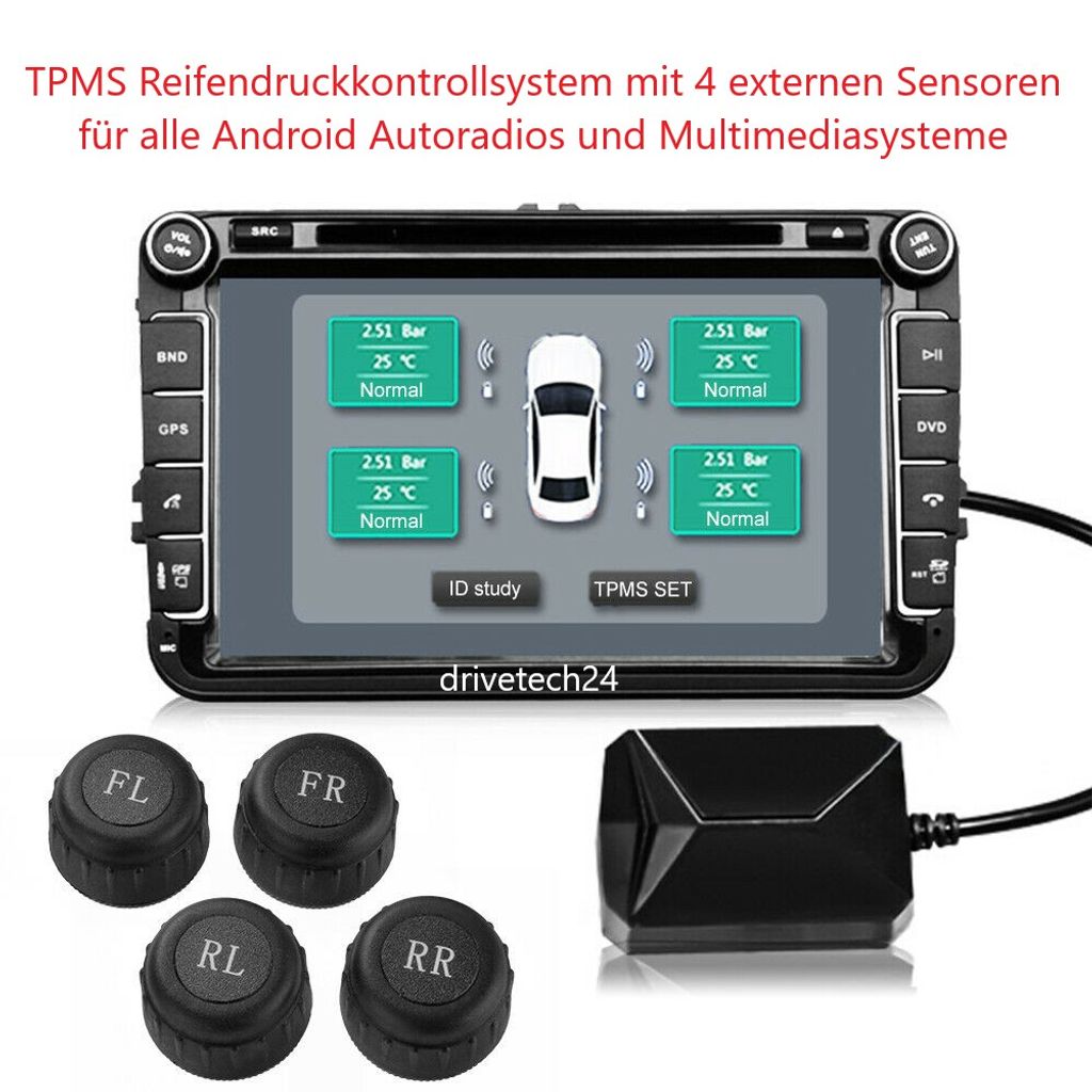 extern LeHang Reifendruckkontrollsystem USB TPMS Externe Sensoren kompatibel mit Android Car Navigation Display 
