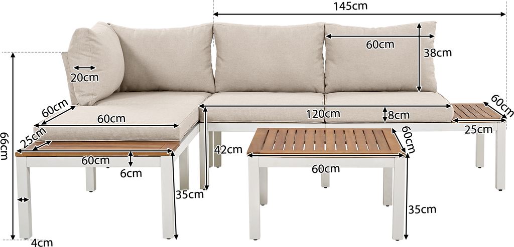 Merax Gartenlounge-Set aus Akazienholz, 3-tlg.Gartenmöbel Produktbild 6