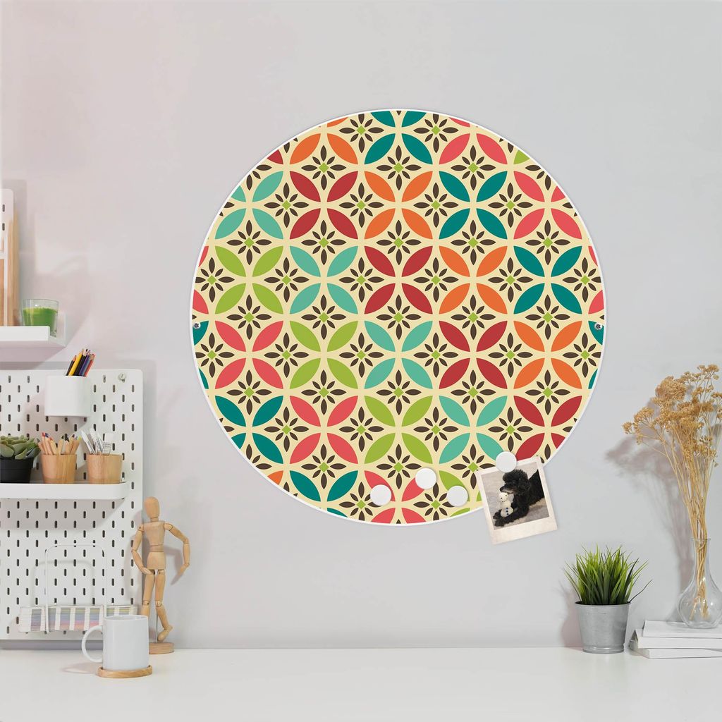 Design Stahlmagnettafel Weiß Rund 47cm Diamant Muster