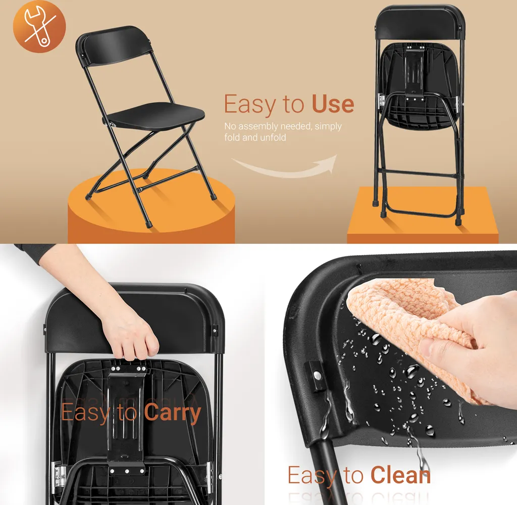 Solution Gain de Place : 10 Chaises Pliantes Noires pour Petits Espaces - 6
