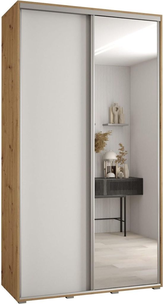 MEBLE KRYSPOL Davos 3 Schrank, zwei Türen - 235,2x140x45 cm - Artisan Weiß Silber