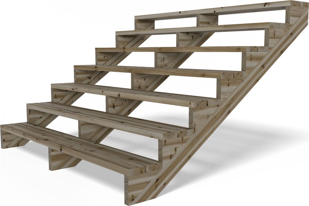 Terrassentreppe Kiefer kesseldruckimprägniert Treppe mit Stufen Wangentreppe Größe: 7-stufig Breite: 190 cm