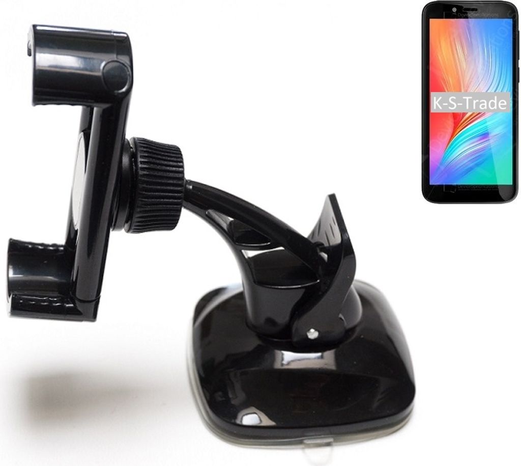 K-S-Trade kompakte Handy-Halterung Windschutzscheibe kompatibel mit Elephone U5 Armaturenbrett schwarz Autohalterung KFZ Halter Scheiben-Halterung