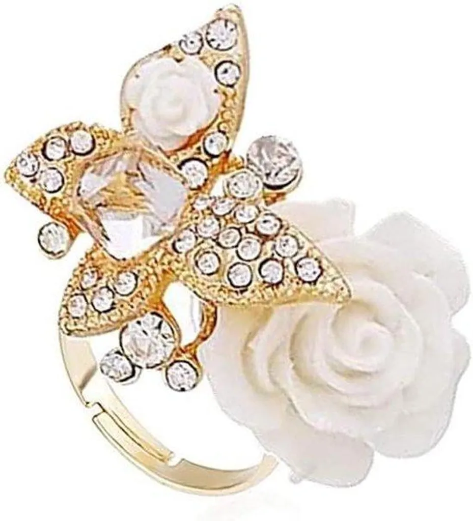 Bague rectangulaire strass et acrylique rose ajustable - Bijou femme chic