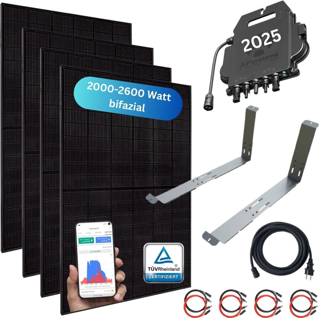 MYVOLTAICS Balkonkraftwerk MyCarport XXL 2000+ Watt inkl. XXL Unterkonstruktion (20° Winkel), Wechselrichter (APsystems 2025), Steckerfertig - ein...