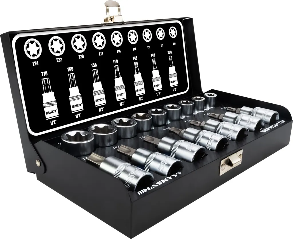 Démontez facilement vos vis Torx avec ce jeu de douilles 1/2 E10-E24 - 2