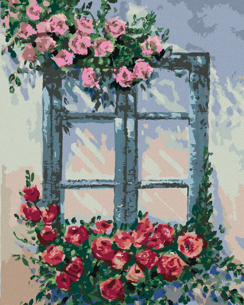 Zuty - Malen nach Zahlen - ROSEN AM FENSTER, 40x50 cm, ohne Keilrahmen