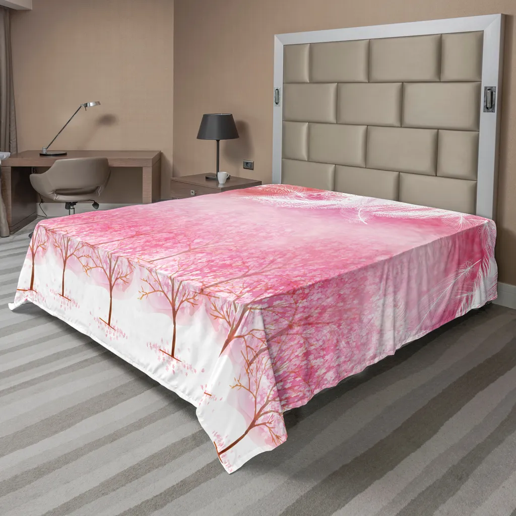 Drap de lit romantique effet plumeux Rose et Blanc 275x260 cm Confortable