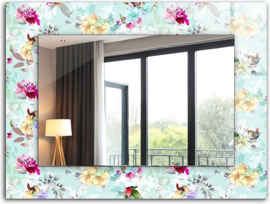 Bedruckter Spiegel - Wandspiegel - Dekorativer - Modern - 80x60 cm - Blumen Und Vögel