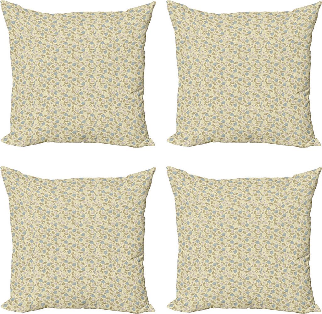 ABAKUHAUS Blumenweinlese Kissenbezug Set (4 Stück), Garten Artikel, Moderner Doppelseitiger Digitaldruck, 60 cm x 60 cm, Blassgelb Schiefer-Blau