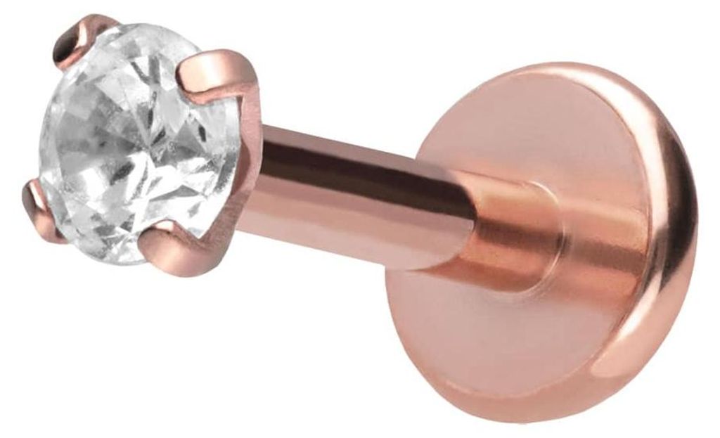 Ohrpiercing, Nasenpiercing Titan Labret mit Push Fit EINGEFASSTER KRISTALL RoséGold Stablänge: 9mm | Stabstärke: 1,2mm | Kristallgröße: 2,5mm