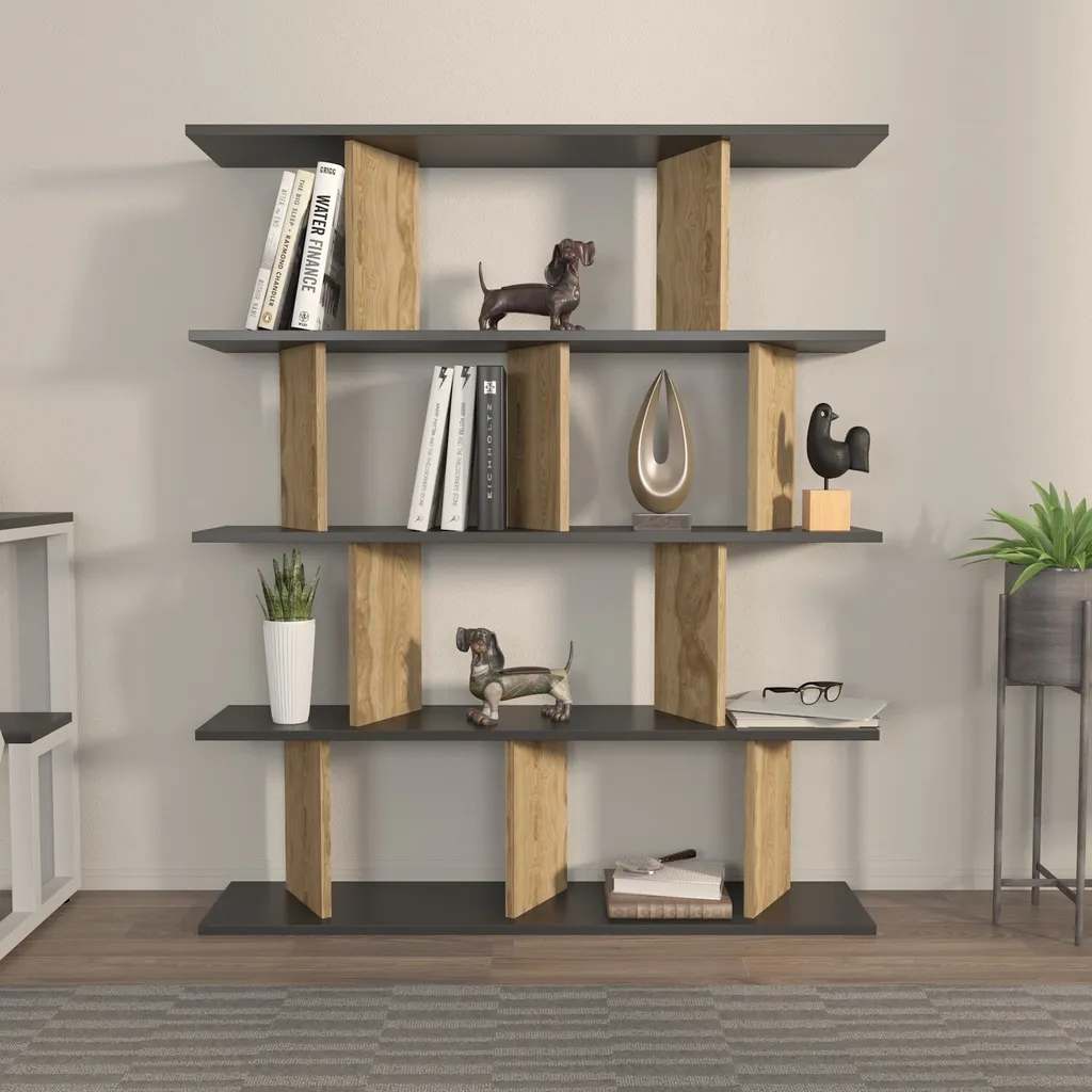Bibliothèque Grace Skye Decor en Noir et Chêne - 120 x 24,6 x 141 cm