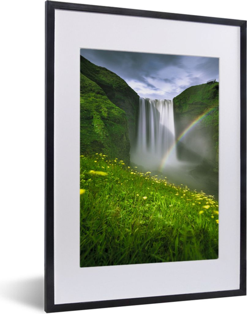 MuchoWow MuchoWow Gerahmtes Poster Regenbogen - Wasserfall - Natur 30x40 cm - Poster mit zchwarzem Bilderrahmen - Wandposter Schlafzimmer