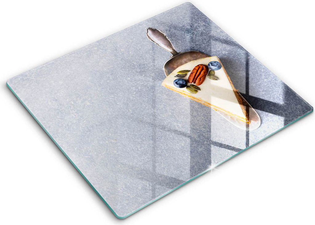 Glasschneideplatte - Herdabdeckplatte - 60x52 - Schneidebrett - Spritzschutz - Stück Kuchen