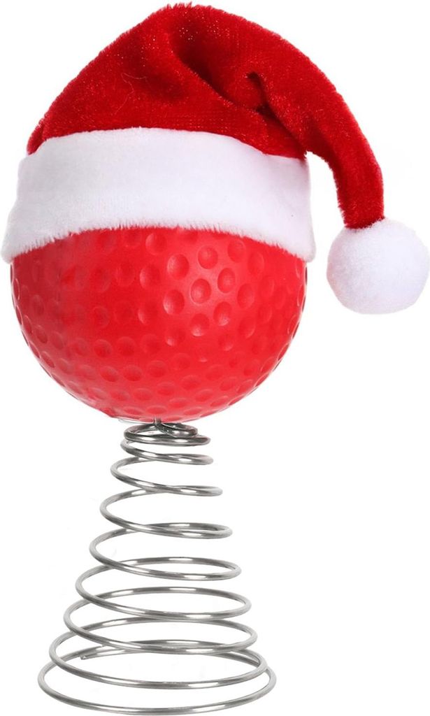 Rugby-Weihnachtsbaumspitze mit Weihnachtsmannmütze und Federfuß – Hüpfender Sportschmuck, lustige Schreibtischdekoration für Weihnachtsfeiern...