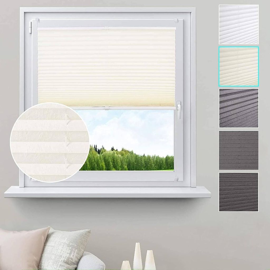 WOLTU Plissee Klemmfix ohne Bohren Crushed Optik, Jalousie Faltrollo Blickdicht, easyfix Sichtschutz Sonnenschutz, Creme 120x130 cm