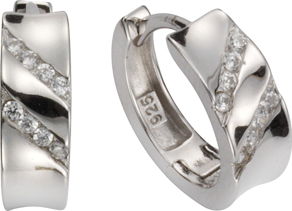 F Klappcreolen 925/- Sterling Silber 1,6cm weiß Zirkonia Produktbild 
