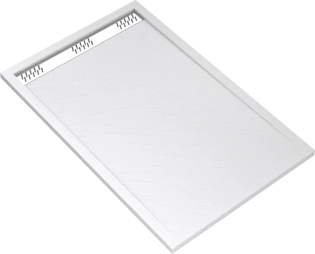 Receveur de douche MOON 90x140x5 cm Acrylique Blanc Effet Pierre Chrome