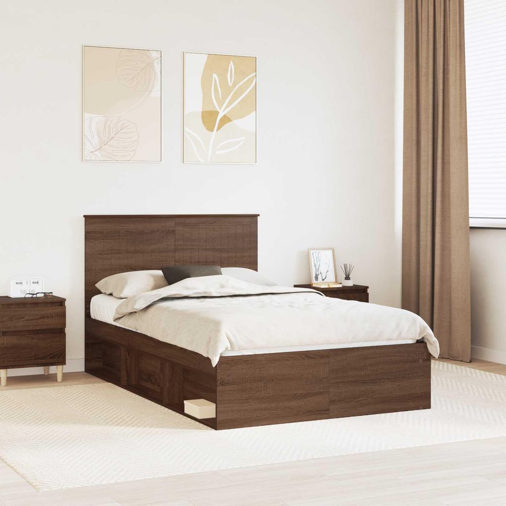 "Schlussverkauf" Einzelbett 1 PLACE - bettrahmen moderne - Braun Eichen-Optik 120x190 cm Massives Kiefernholz C2034