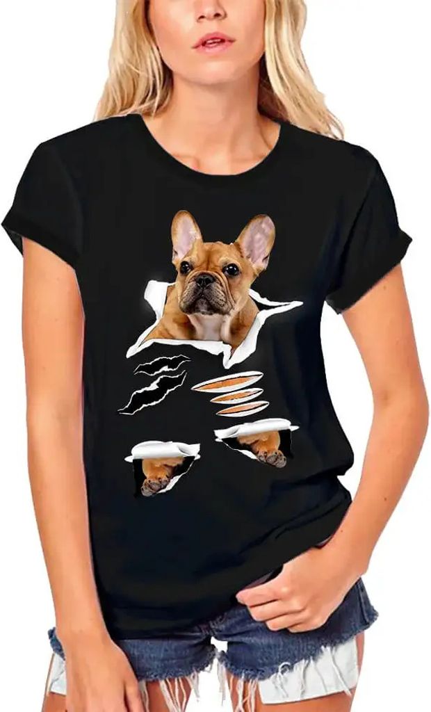Damen Grafik T-Shirt aus Biobaumwolle Brauner Mops-Hund – Brown Pug Dog – Öko-Verantwortlich Vintage Jahrgang Kurzarm Lustige Druck Geburtstag