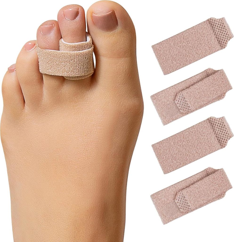 Wiederverwendbare Stoff-Buddy-Wraps für gebrochene Zehen, Hammerzehen-Glätter, 4 Stück (klein, beige)