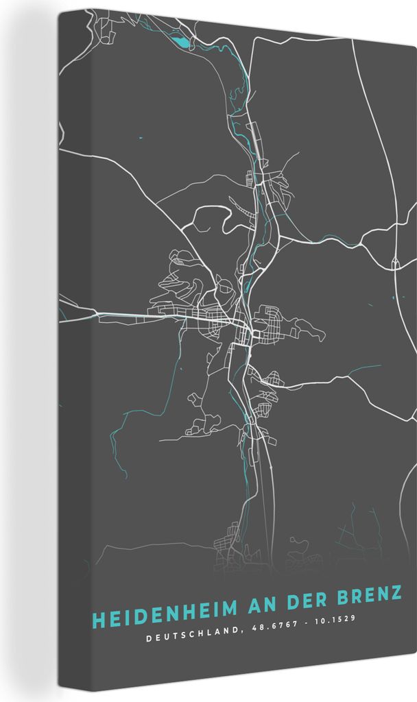 OneMillionCanvasses - Leinwandbilder - 90x140 cm, Karte - Heidenheim an der Brenz - Blau - Stadtplan - Deutschland, Wandbilder Kunstdruck Wanddek...