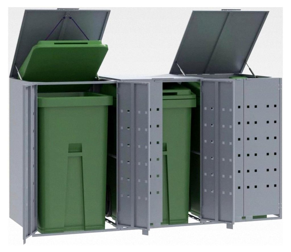 Mülltonnenbox für 3 Tonnen aus Edelstahl, 240L, Metallverkleidung für Müllcontainer, Mülltonnenschrank für den Außenbereich
