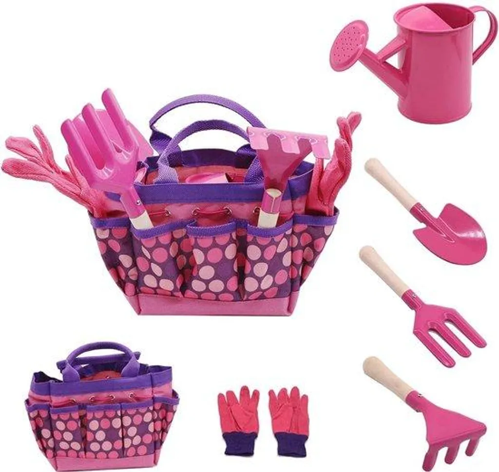 Set de jardinage pour enfants 6 pièces rose avec pelle et arrosoir