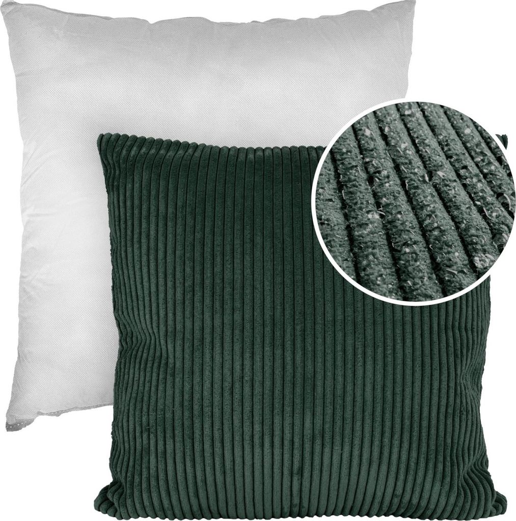 Dekokissen 60x60cm Kissenhülle mit Füllung Kissenbezug mit Reißverschluss Einfarbig Cordsamt Grün