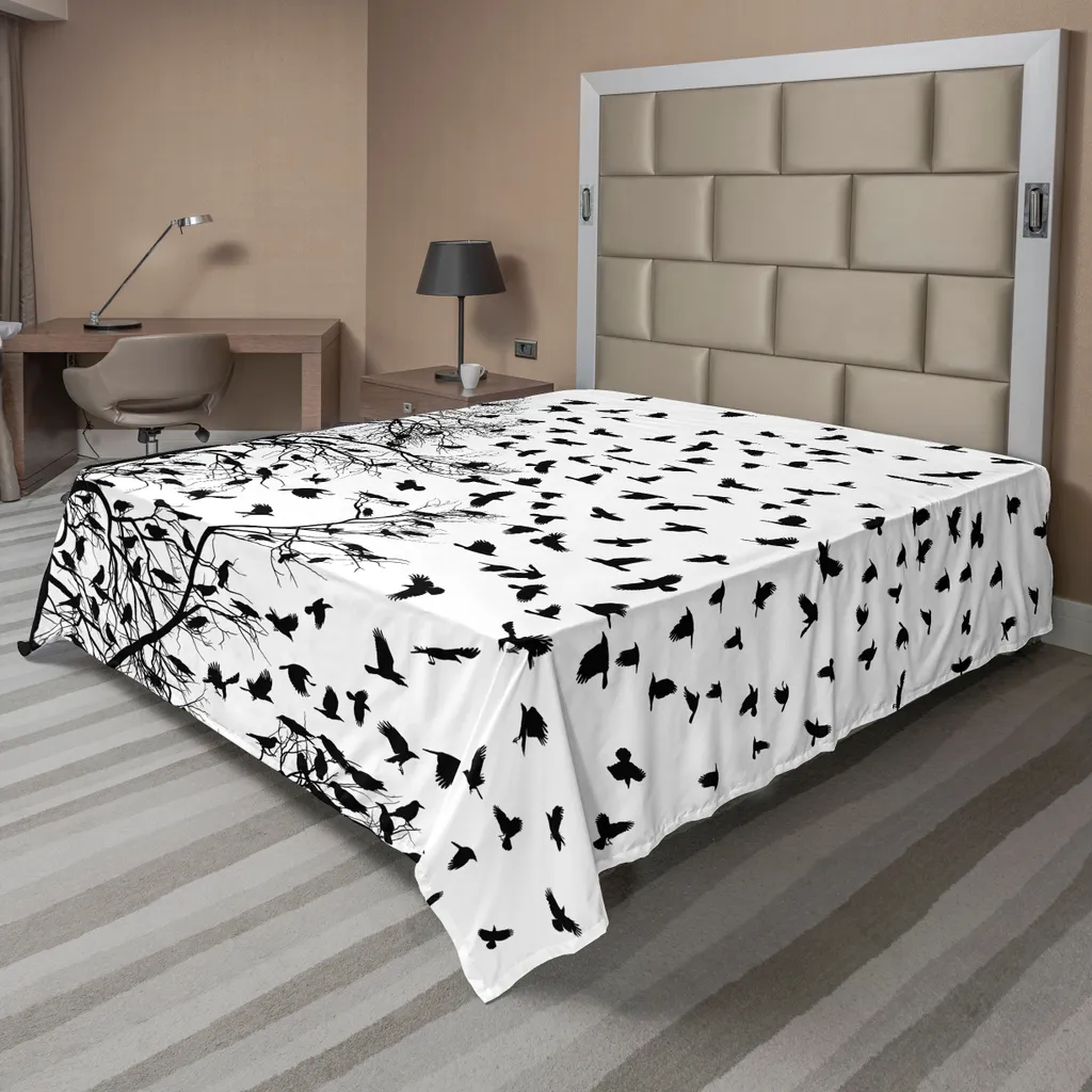 Drap plat anti-plis et doux 266x260 cm, motif oiseaux pour lit décoratif