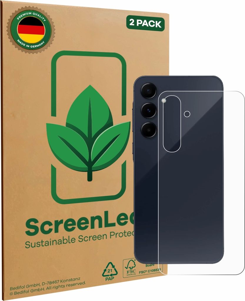 2x ScreenLeaf Schutzfolie für Samsung Galaxy A55 5G (Rückseite) nachhaltiger Displayschutz Display Schutz Folie Klar Transparent