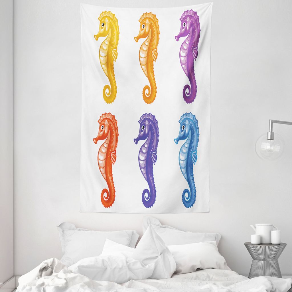 ABAKUHAUS Tier Wandteppich und Tagesdecke, Happy Baby Seahorses Kunst aus Weiches Mikrofaser Stoff Waschbar ohne Verblassen Digitaldruck, 140 x 230...