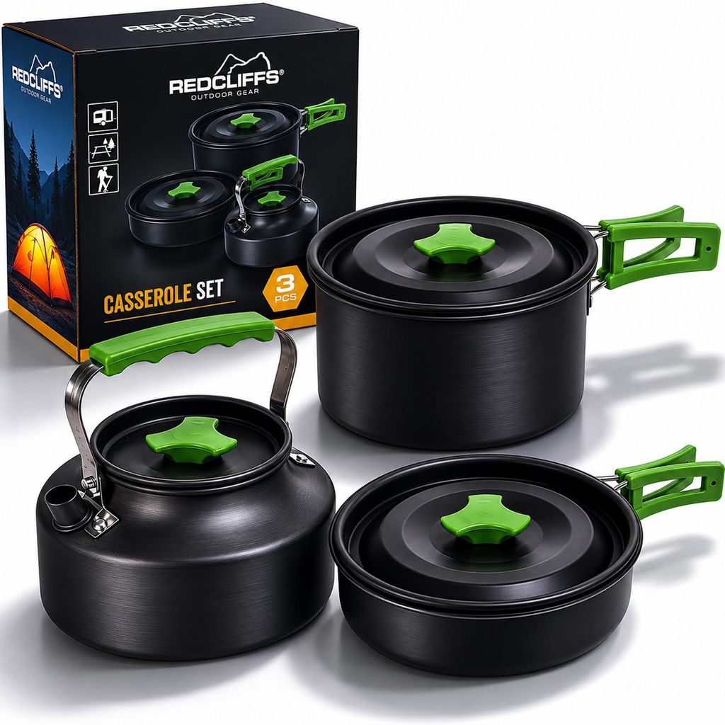 Camping Kochtopfset 3 in 1 Leichtes Aluminium Topfset für Gasherde