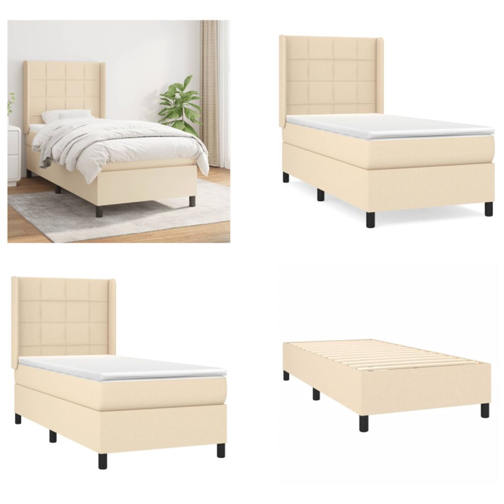 vidaXL Boxspringbett mit Matratze Creme 80x200 cm Stoff - Boxspringbett - Boxspringbetten - Bett - Schlafzimmermöbel