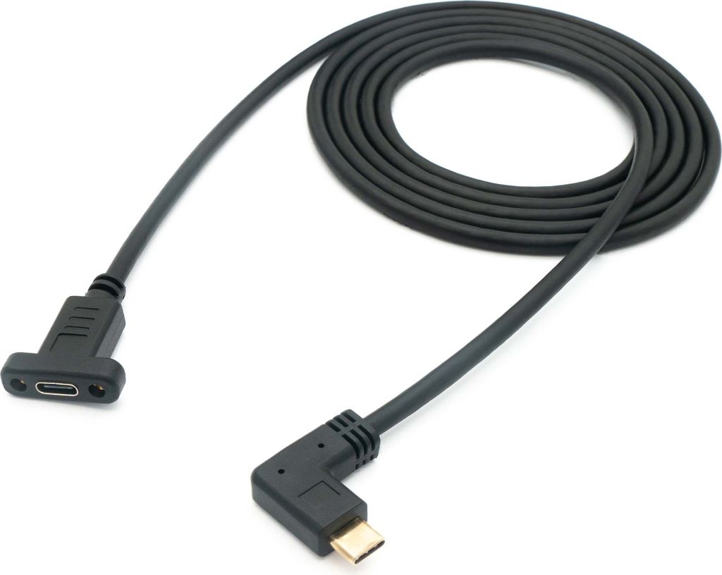 SYSTEM-S USB 3.1 Kabel 1,8 m Typ C Stecker zu Buchse Schraube Winkel in Schwarz