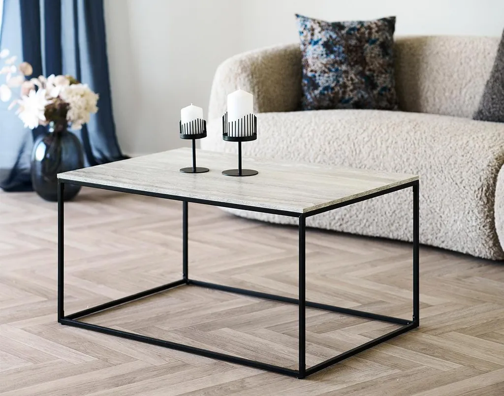 Table basse Maya Lisa Design plateau effet travertin beige 90 cm