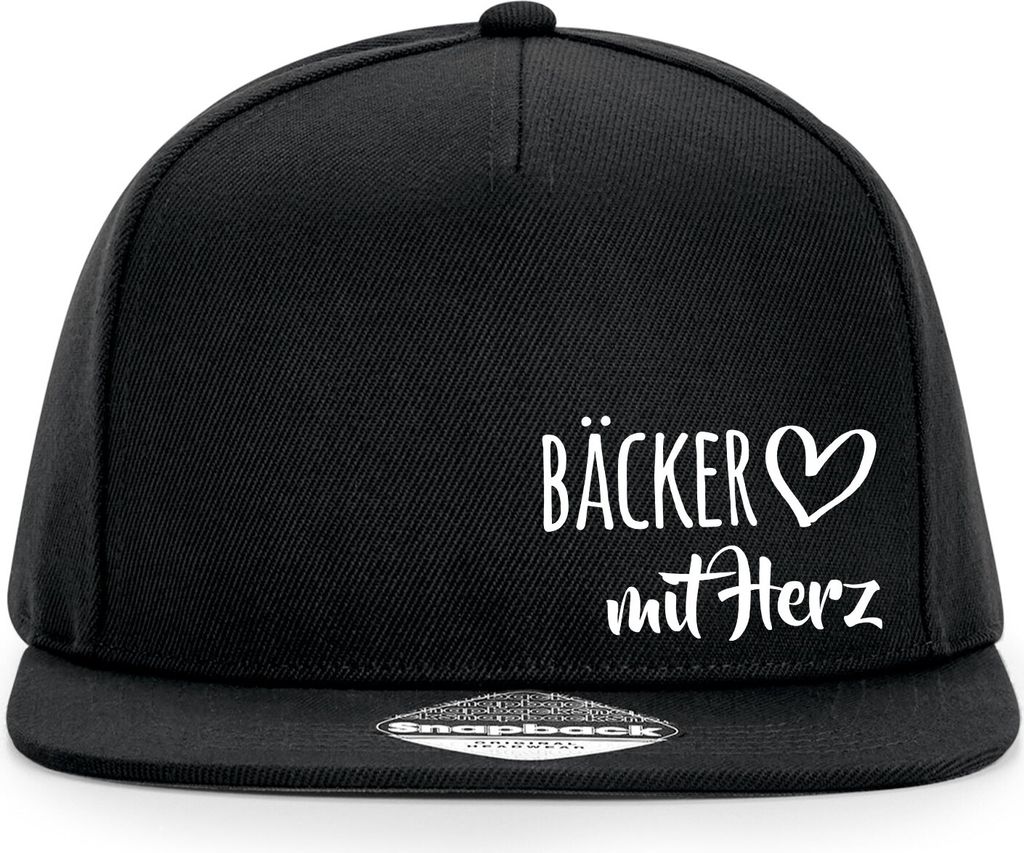 Huuraa Cappy Mütze Bäcker mit Herz Black Polyester Snapback Kappe Geschenkidee
