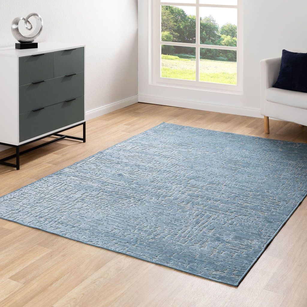 Steffensmeier Kurzflor Teppich Imperia | Wohnzimmer | Modern | Strapazierfähig | Rectangles Blau, Größe: 160x230 cm
