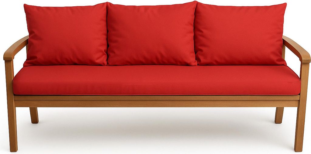 Gartenkissen Set Rot – 140x60 + 3x50x56 cm Gartenkissen für ein 2-3-Sitzer-Sofa Weiche Auflagen für Rattan/Polyrattan – Abnehmbare Bezüge