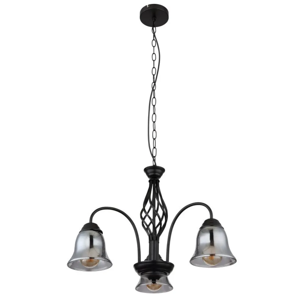 Lustre suspension en verre fumé et métal noir 55 cm pour salon design