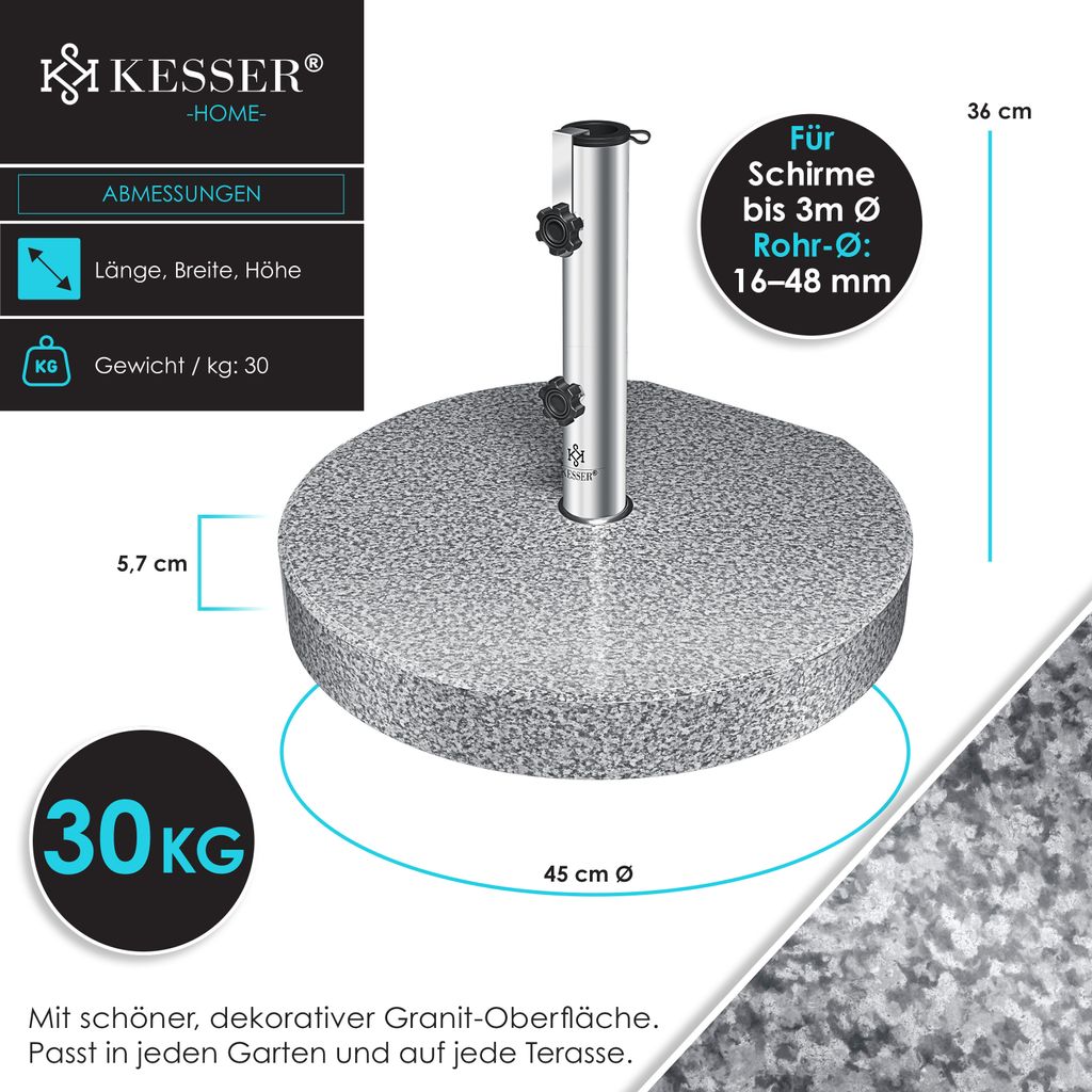 KESSER® Granit Sonnenschirmständer mit Edelstahlrohr, Produktbild 7