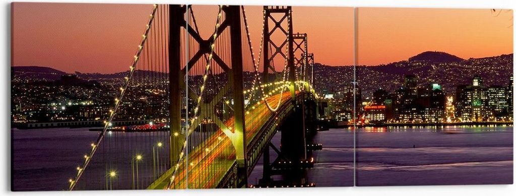 Bild auf Leinwand - Leinwandbild - Brücke Fluss Landschaft - 150x50cm - Wand Bild - Wanddeko - Leinwanddruck - Bilder - Kunstdruck - Wanddekoratio...