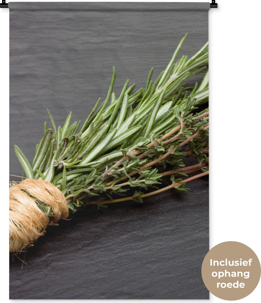 MuchoWow Wandteppich Wandbehang Thymian - Kräuter - Grün - Tisch - Küche - Stein 90x135 cm Tapisserie Dekoration Wandtuch - Baumwolle - Wandsk...