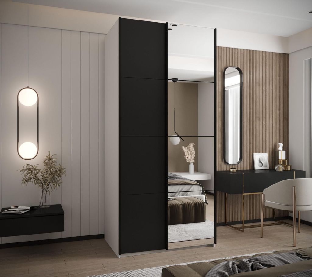 Zweitüriger Kleiderschrank SAMARA 3 - 100 cm, weiß/schwarz/schwarz