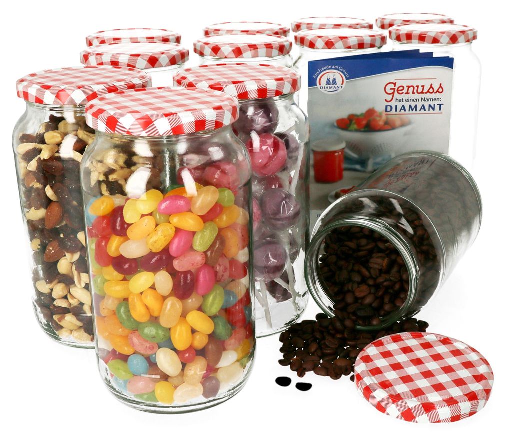 12er Set Einmachglas 1062 ml Deckel Rot Weiß Kariert Produktbild 